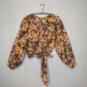 Free People 100% cotton bright floral true wrap front blouse